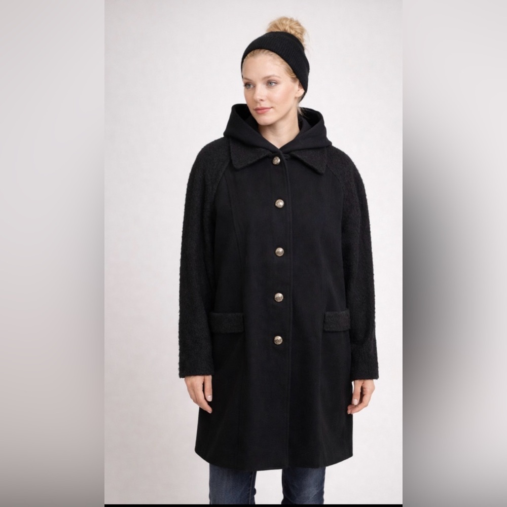 24” ptp Chic Black wool Coat with Button Detail